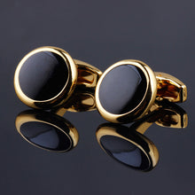 Load image into Gallery viewer, Black Round Plated Cuff Links

