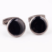 Load image into Gallery viewer, Black Round Plated Cuff Links
